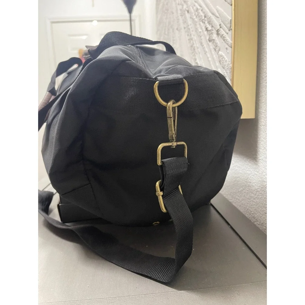 Goodfellow & Co Black Canvas Duffel Bag Weekend Travel Gym Bag Brass Hardware